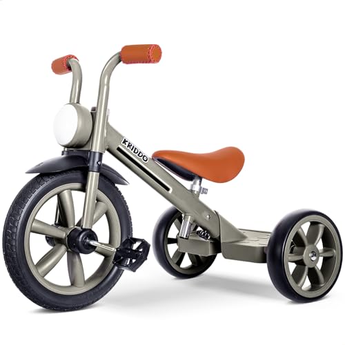 Image of KRIDDO Kids Tricycles Age 2 Years to 5 Years, 12 Inch Puncture Free Rubber Wheel w Front Light, Kids Trike for 2.5 to 5 Year Old, Gift Toddler Tricycles for 2-5 Year Olds, Trikes for Toddlers, Grey
