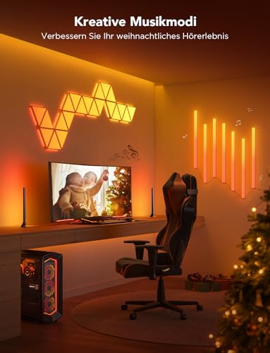 Govee Glide Triangle LED Light Panels, Smart RGBIC Wandleuchte Innen Lichtpanel Wi-Fi Dimmbar DIY, Music Sync, funktioniert mit Alexa und Google Assistant, für Gaming und Weihnachten Deko, 10 Panels