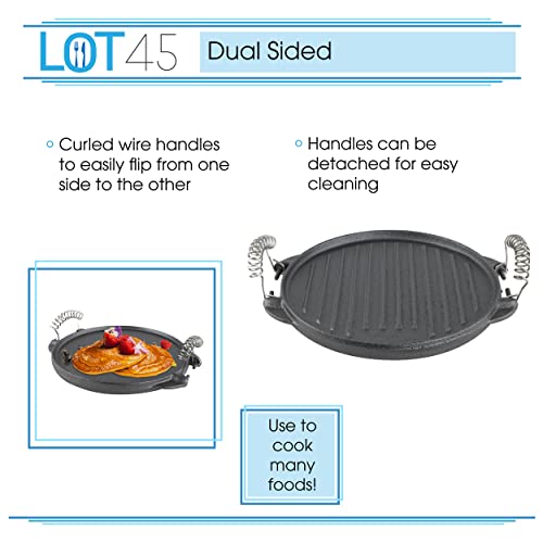 Lot45 Cast Iron Grill Pan, 10In - Cast Iron Grill Pans For Stove Tops, Grilling Cookware Dual-Sided Griddle For Camping #TOP4