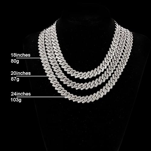 Saintda Mens Cuban Link Chain Iced Out Silver/Gold/Rose Gold Miami Cuban Necklace Bling Diamond Chain Hip Hop Jewelry With Gift Box For Women(Silver-13.5Mm,18Inch) #TOP3