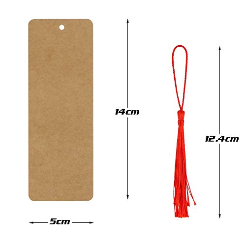 Wpxmer 120 Pcs Kraft Paper Blank Cardstock Bookmarks, Paper Bookmarks With 100 Pieces Colorful Tassels For Diy Classroom Projects And Gifts Tags #TOP1