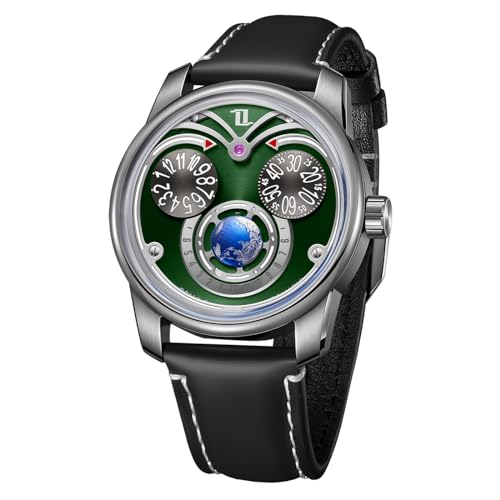 OBLVLO JM-Eagle Eyes OWL Montre mécanique analogique innovante avec cadran lumineux et bracelet en cuir transparent pour homme, JM-EAGLE-YGLB, Tendance