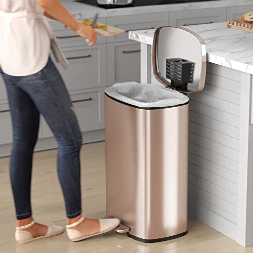 Itouchless Softstep 13.2 Gallon Kitchen Step Trash Can With Odor Filter, 50 Liter Rose Gold Stainless Steel Pedal Garbage Bin For Home, Office, Business, Silent And Gentle Lid Open And Close, 13 Gal #TOP1