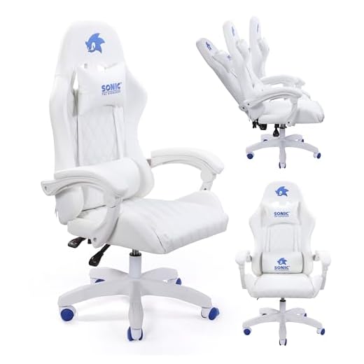 Sonic the Hedgehog Gaming Chair - Premium PU Leather, Reclining Armrest, Class 4 Gaslift, Adjustable 90-135 Degrees, Stylish Design for Adults and Teens, 260+ Lbs Capacity, Blue-White Caster