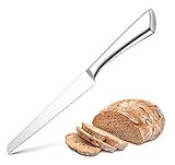 TOONEV 8 Inch Wavy Edge Wide Bread Knife Stainless Steel Kitchen Bread knife for Thick Loaves Serrated Bread Knife for Slicing Bread Bagels Cake