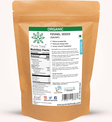 Image of Pure Tree Certified Organic Fennel Seeds | 250 Gm | Saunf, Variyali | Perumjeerakam Whole Spices Sombu Whole | Fennel Seeds Saunf | Organic Saunf Rich Flavour Sombu