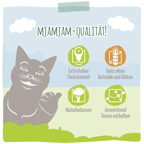 MjAMjAM - Premium Nassfutter für Katzen - Quetschie - deliziöses Rentier mit Hühnchen an leckeren Möhrchen, 12er Pack (12 x 125 g), getreidefrei mit extra viel Fleisch