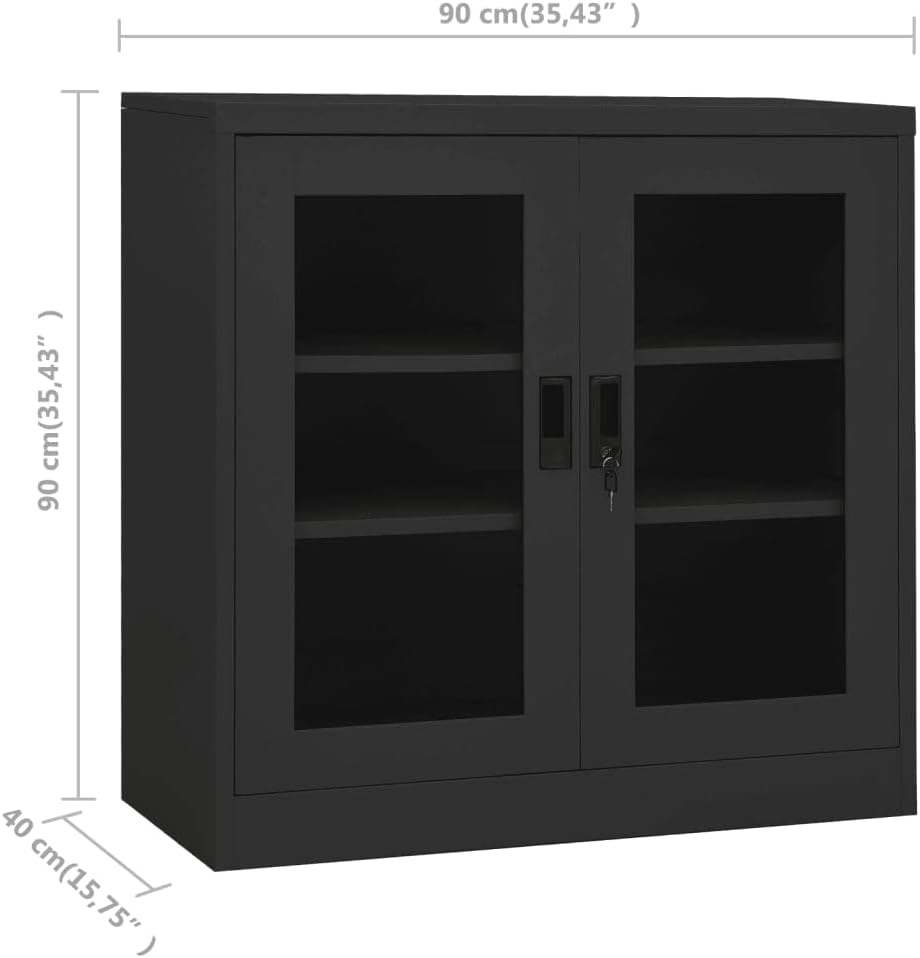 Metal Office Storage Cabinet with Tempered Glass Door, Anthracite Steel Storage Cabinet with Locking Doors and Adjustable Shelf, Small Cabinet for Garage, Office 35.4"x15.7"x35.4"