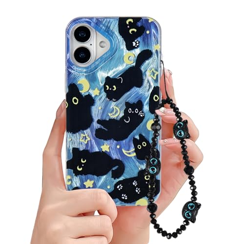 Coque iPhone 16 Plus chat mignon antichoc avec breloques perles