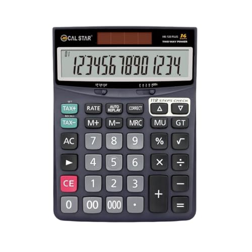 CAL STAR Desktop Calculator HK-120 PLUS 14 Digit Large Display Dual Power (Solar & Battery) Tax & Business Functions Office & Accounting Calculator
