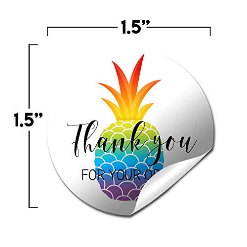 Rainbow Pineapple Thank You For Your Order Customer Appreciation Sticker Labels For Small Businesses, 60 1.5" Circle Stickers By Amandacreation, For Envelopes, Postcards, Direct Mail, More! #TOP2