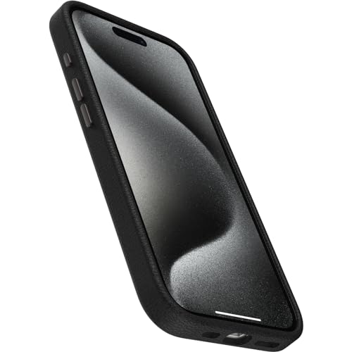 Image of OtterBox iPhone 15 Pro Symmetry Series Cactus Leather for MagSafe - Noir ASH (Black), sustainably sourced, Snaps to MagSafe, Ultra-Sleek, Raised Edges Protect Camera & Screen
