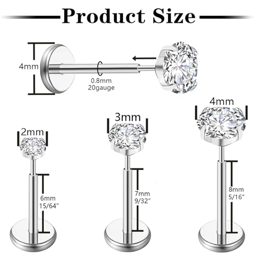20G Flat Back Earrings Stud G23 Titanium Threadless Tragus Labret Cartilage Lip Medusa Conch Body Piercing Jewelry Hypoallergenic for Women Men2