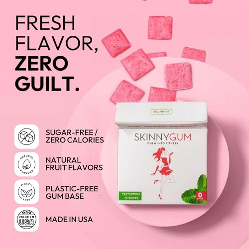 Skinny Gum Sugar-Free Chewing Gum with Natural Mint Flavor-Garcinia Cambodia-Plastic-Free, Zero Calorie, Plant-Based