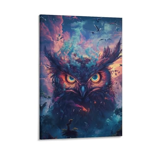 Chouette murale déco sur toile 50x75cm pour habiller un mur vide avec style