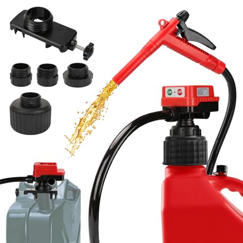 4.5GPM Cordless Fuel Transfer Pump with 51 PVC Hose Compatible with DeWalt 20V (Include POWERSTACK) & Milwaukee 18V Batteries 4 adapters & multi-adapter Gas Pump for Lawn Mowers Cars(Bare Tool)