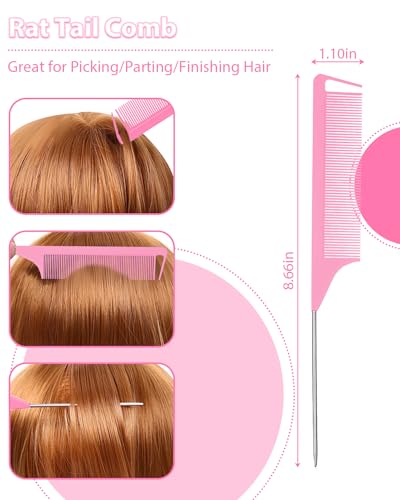 image for Samnyte Pink Slick Back Hair Brush - Rat Tail Comb for Hair Parting, T