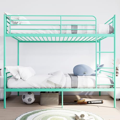 Twin Over Twin Metal Bunk Bed w/ Ladder & Safety
