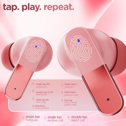 Image of Dubstep Buzz X12 TWS Wireless Earbuds, 60H Playtime, Bluetooth 6.0, ENC Noise Cancellation, 13mm Drivers, Game & Music Mode, Touch Control, Type-C Fast Charging (Pink)