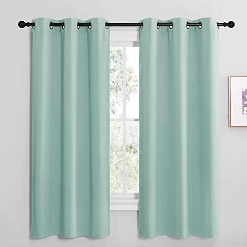 NICETOWN Aqua Blue Room Darkening Curtains for Kitchen, Window Treatment Thermal Insulated Solid Grommet Room Darkening Curtains/Drapes for Bedroom (S