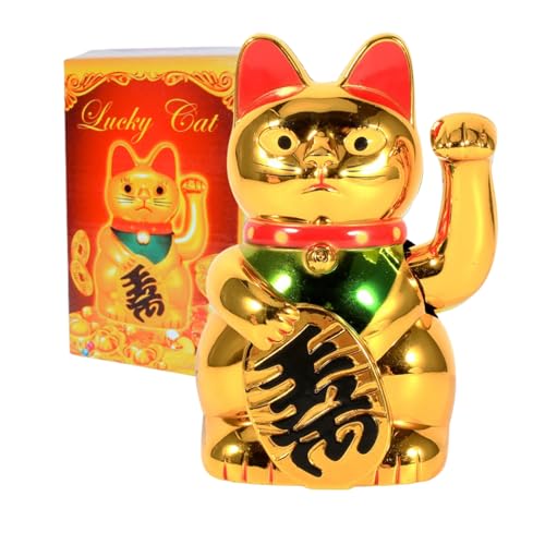 DEWIN Gold Waving Cat, Lucky Japanese Large Gold Waving Hand Paw Up Wealth Prosperity Welcoming Cat Good Luck Feng Shui Decoration