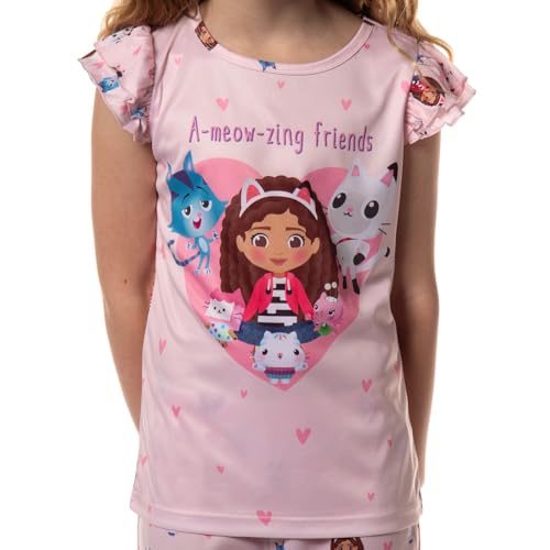 INTIMO Gabby's Dollhouse Girls' A-Meow-Zing Friends 2-Piece Ruffle Short Sleeve Pant Pajama Sleep Set3