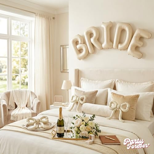 PartyForever Cream White BRIDE Balloon Set – 40 inch BRIDE Letters with 4 Cream White 20 inch Bow Balloons – Bridal Shower, Bachelorette, Engagement & Wedding Decorations by PartyForever - Image 7