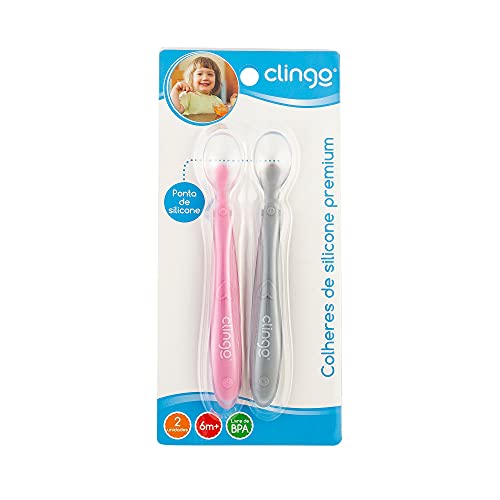 Clingo Colher Silicone Premium Colors Rosa - Kit 2 Unid Rosa/Cinza