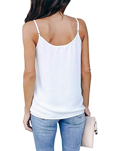 Goory White Tank Tops Women Summer Tops Chiffon Tank Tops For Women Dressy Lace Silk Camisole Long Flowy Sleeveless Strappy Top, White Tank Blouse Large #TOP2