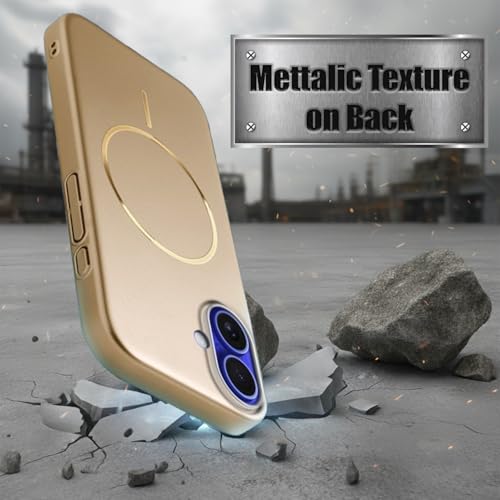 Image of AIBEX Ultra-Thin Mag-Saf Back Cover Case Compatible with iPhone 16| Slim Fit Scratch-Resistant Matte | Magnetic Wireless Charging | Microfibre Lining | Camera Protection (PC Material) - Gold