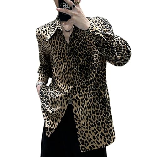 Vintage Long Sleeve Leopard Shirts for Men Spring Summer Thin Fashion Cheetah Button Down Casual Blouse Shirt