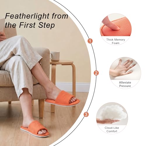 Image of Women's Open Toe House Slippers - Breathable Waffle Fabric, Memory Foam Cushioning, Slip-On Summer Indoor Slippers, Non-Slip TPR Sole, Easy Care