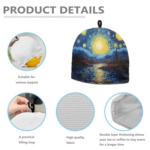 Image of Generic Hudotybom Oil Painting Tea Cozy for Teapot Insulated Large Teapot Cover to Keep Warm Tea Kettle Cover Machine Washable Coffee Pot Cloth Covers Kitchen Home Decorations, CZA49