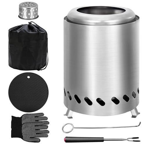 Smokeless Tabletop Fire Pit – 2025 Upgraded Portable Stainless Steel Firepit for Camping, Patio, Garden Use |Airflow Rack, Hook, Carry Bag, Gloves, Heat-Resistant Mat, Retractable BBQ Forks