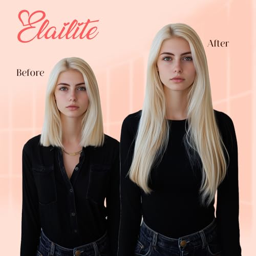 Image of Elailite Tape in Hair Extensions Human Hair Thick Real Remy Hairpieces Platinum Blonde 20 Inch 50g 20pcs Straight Invisible Seamless Skin Weft Best Tape for Women