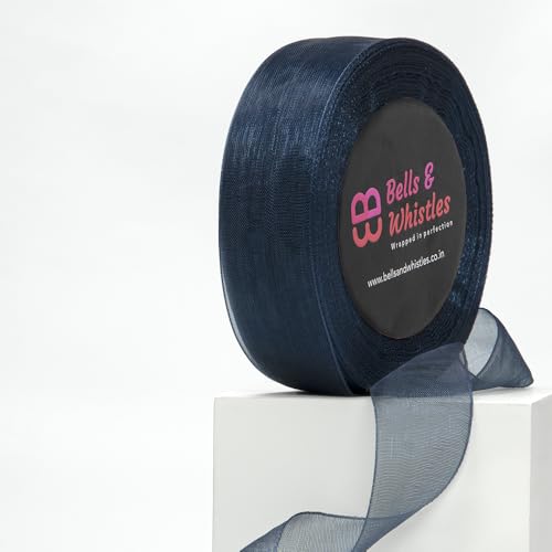Image of Bells&Whistles Sheer Organza Ribbon | Pack of 2 | Length: 50 Yards Width: 1 inch | Christmas, Festive Decoration. (French Navy Blue)