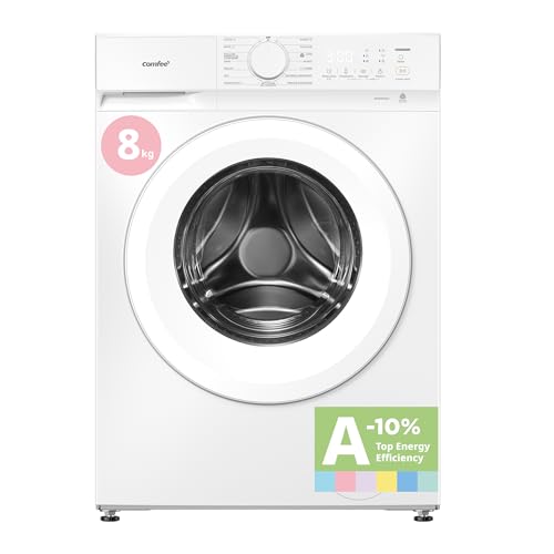 COMFEE' Machine à laver 8 kg, avec programme poils d’animaux & fonction vapeur, 15 programmes, classe d’efficacité énergétique A-10%, silencieuse &...