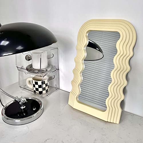 Simmer Stone Aesthetic Wave Pattern Irregular Frame Mirror, Decorative Desk Wall Mirror for Living Room Bedroom Hallway Home Decor Birthday House Warming Gift (canary yellow)