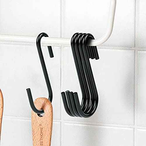DONQL 20 Stück S Haken Schwarz, Edelstahl Zum Einhängen, Klein Schwerlasthaken Doppelhaken Aufhängehaken für Garderobe, Küche, Kleiderstange
