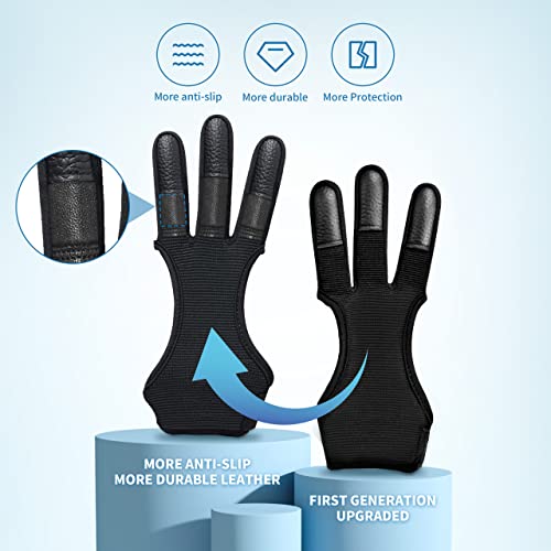 Archery Gloves - Three Finger Protective Gloves For Men, Women, Teenagers And Adults - Beginner Archery Accessories For Hunting, With Leather Finger Guards,Finger Tabs (Thickened Black, Small) #TOP6