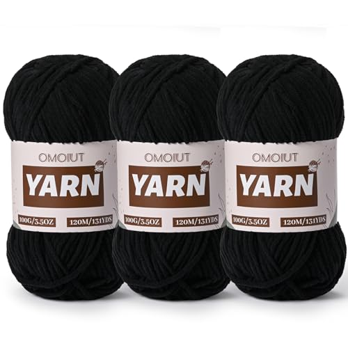 Image of 3 Packs Plush Chenille Chunky Crochet Yarn - Baby Yarn for Crocheting Soft - Velvet Yarns Knitting for Blankets Crafts - Fluffy Amigurumi Yarns 300g / 393yd (3 Black)