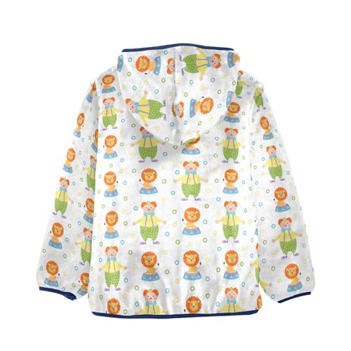 Cute Circus Lion and Clown Girls Fleece Jacket Girls Fall Jacket Girls Zip Up Hoodie Girls Sherpa Jacket 2-10T2