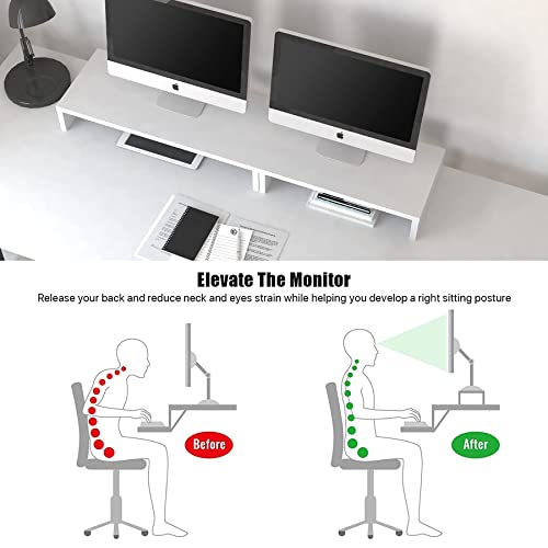 White Desk With Keyboard Tray, 55 Inch Desk With Storage Shelves Modern Computer Desks For Home Office Study Desk With Monitor Shelf Industrial Pc Desk Studio Desk With Iron Hooks, Easy To Assemble #TOP5