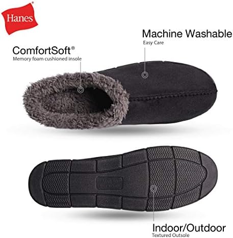 Hanes Men's Memory Foam Indoor/Outdoor Microsuede Clog Slipper Shoe, Black Sherpa, Large | Image 2