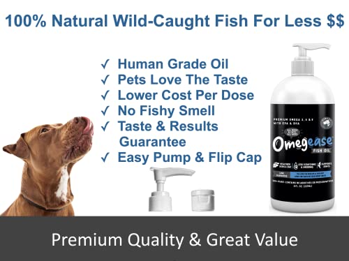 100% Pure Omega 3, 6 & 9 Fish Oil For Dogs And Cats. Supports Skin & Coat Condition, Joint Function, Immune, Brain & Heart Health. All Natural Epa + Dha Fatty Acids. Pet Liquid Food Supplement 8 Oz #TOP3