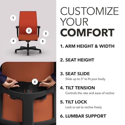 Image of HON Ignition 2.0 Mid‑Back Ergonomic Office Chair, Mesh Task Seating with Lumbar Support, Advanced Synchro‑Tilt, Height and Width Adjustable Arms, Black Frame, Salamander