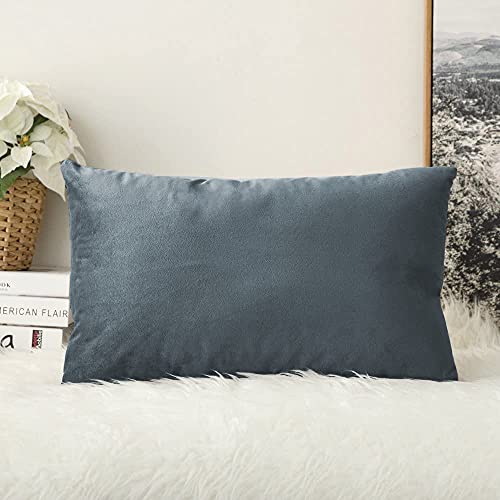 Image of Khooti Velvet 200 TC Cushion Cover Pack Of 1-20 inchX30 inch /51X76 Cm-Dark Grey-Soft Pillow Covers Cushion Case For Sofa Bedroom Living room Chair Car