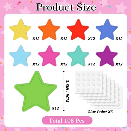 Image of Vuzvuv 108Pcs 3.6 Inch Rainbow Star Cutouts for Classroom Wall Cutouts
