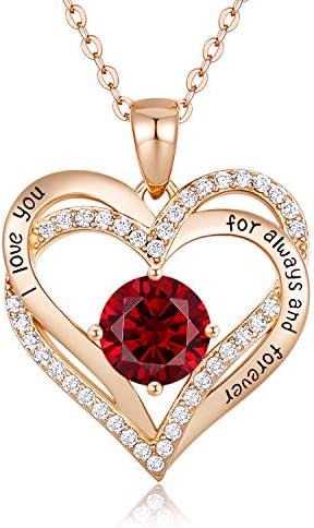 CDE Necklaces for Women 925 Sterling Silver Love Heart Pendant Birthstone Rose/White Gold Necklace Jewellery Gifts for Mum Her Wife Girlfriend Anniversary Birthday Mothers Day Christmas Valentines