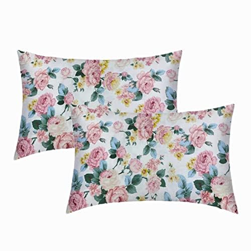 100% Cotton Pillowcases, 2 Pack Floral Printed Pillow Cases, Soft Cozy and Breathable Envelope Closure Standard Pillow Cover for Hair and Skin, 50 x 75 cm